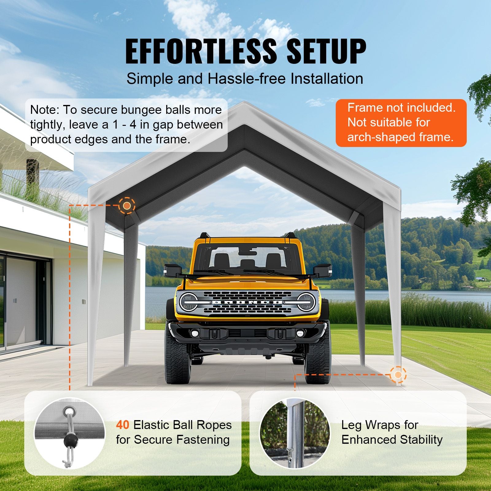 VEVOR 10 x 20 ft Carport Replacement Canopy Cover, Gray