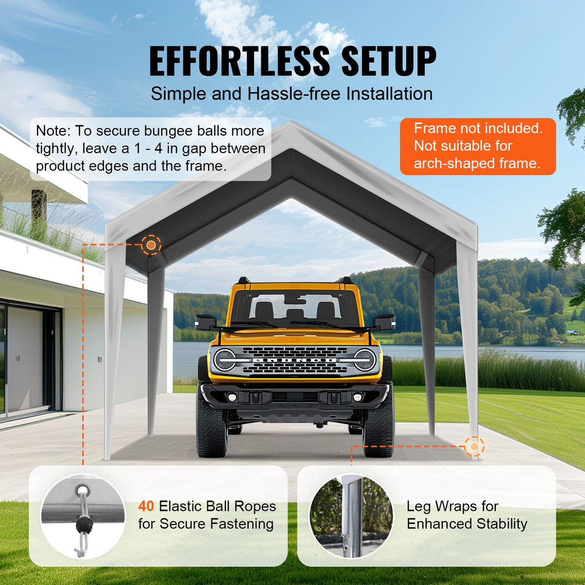VEVOR 10 x 20 ft Carport Replacement Canopy Cover, Gray