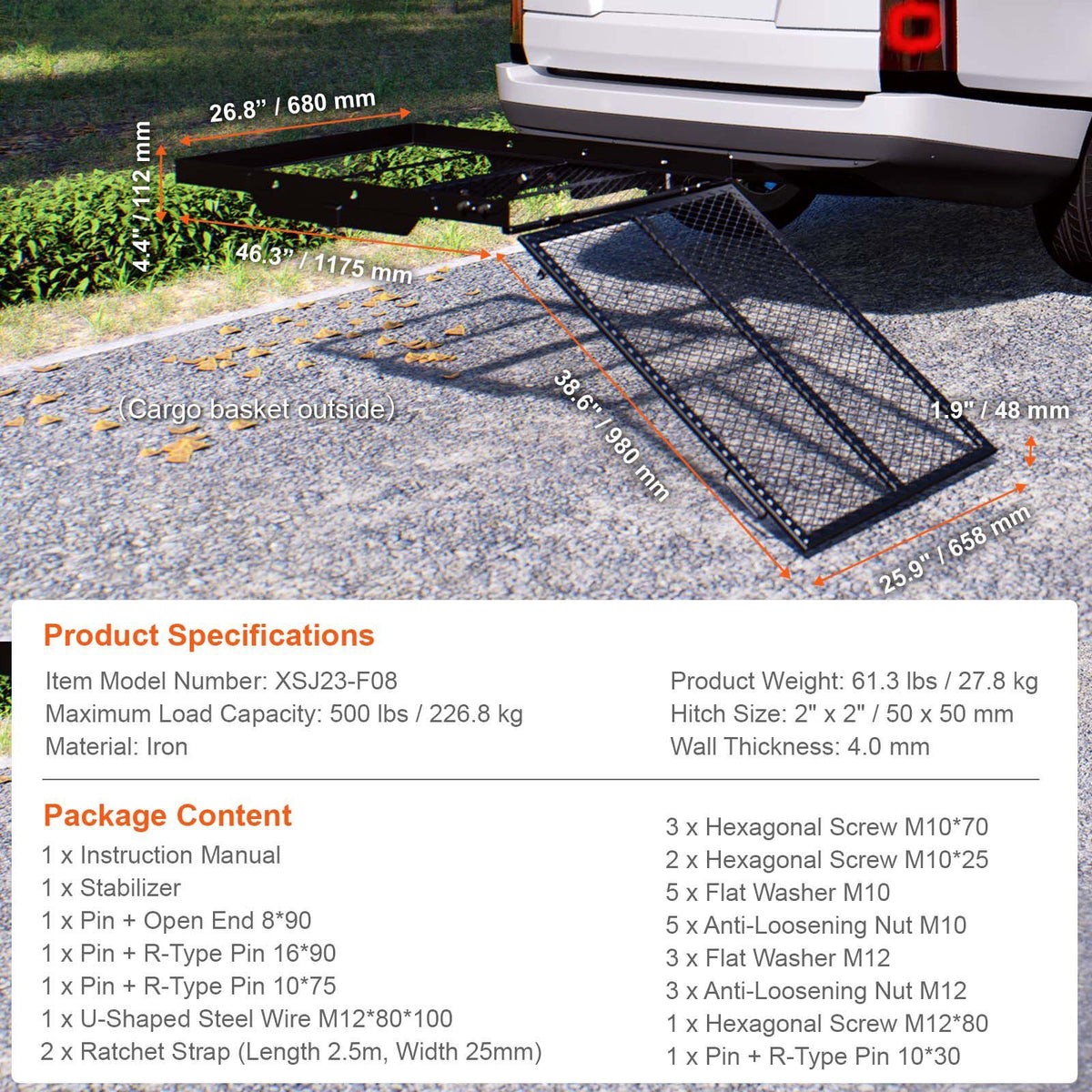 VEVOR Hitch-Mount Cargo Carrier with Folding Ramp