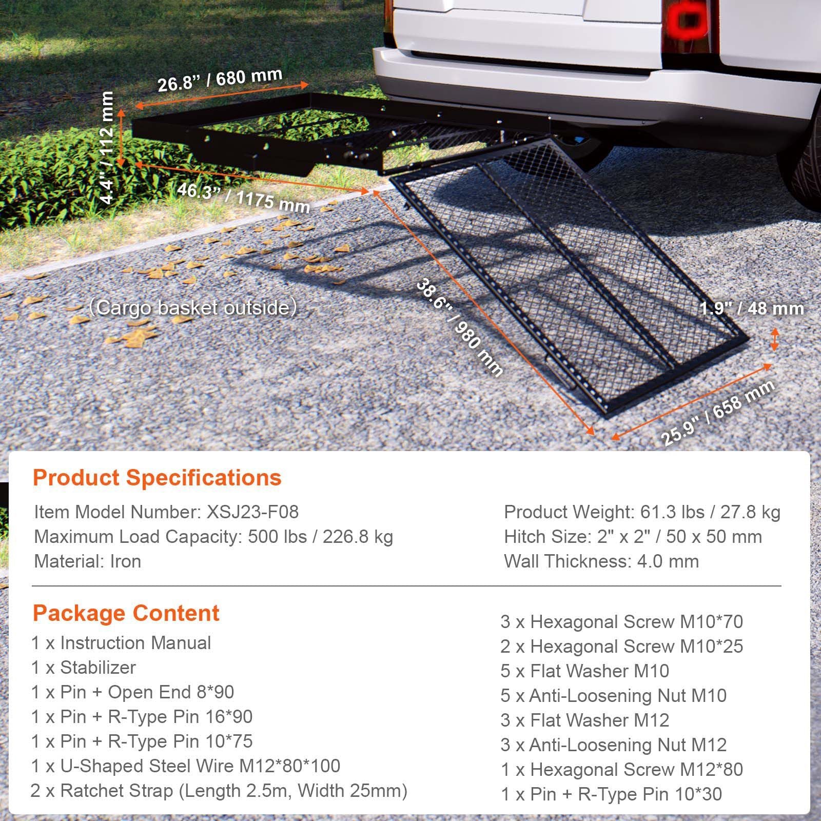 VEVOR Hitch-Mount Cargo Carrier with Folding Ramp