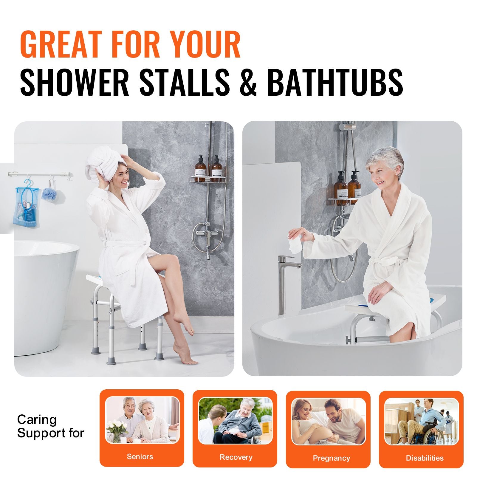 VEVOR Adjustable Shower Chair with Non-Slip Seat