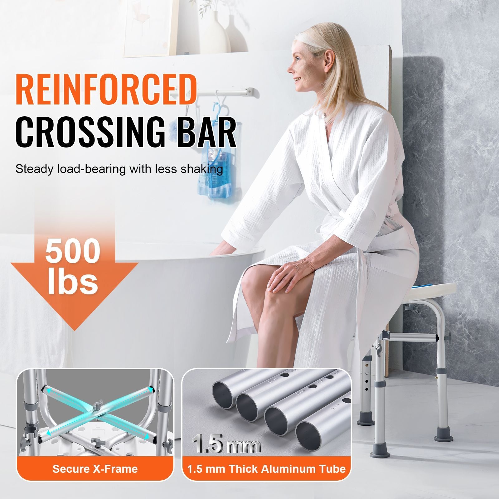 VEVOR Adjustable Shower Chair with Non-Slip Seat