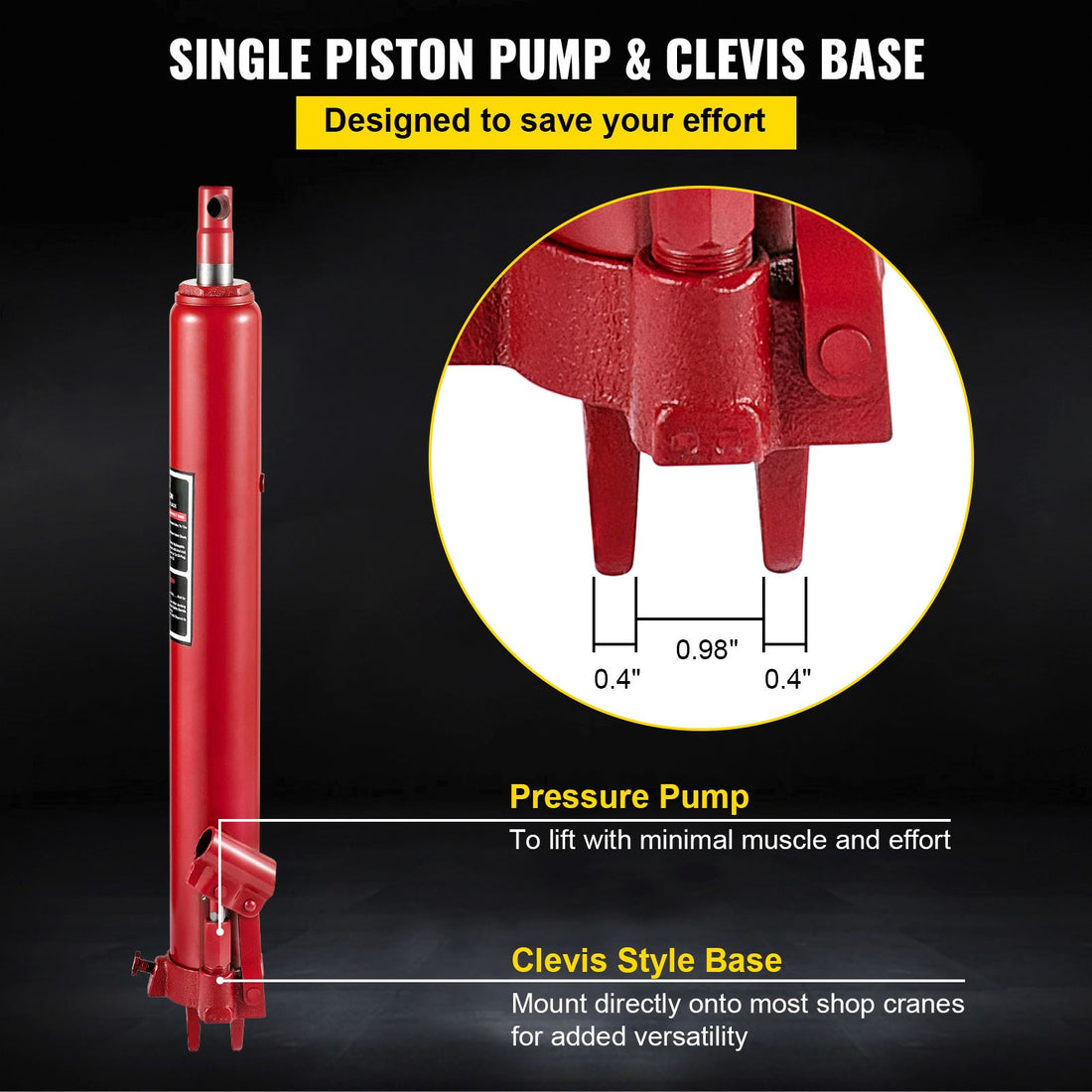 VEVOR 3-Ton Hydraulic Long Ram Jack, Red
