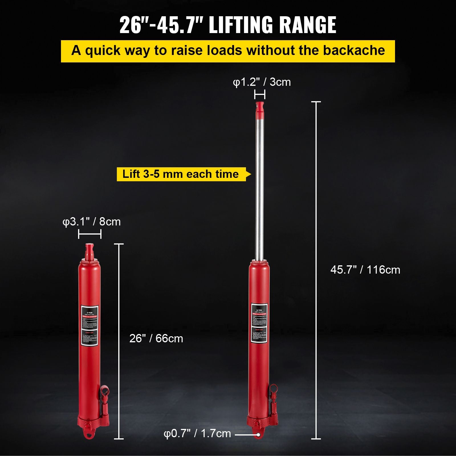 VEVOR 3-Ton Hydraulic Long Ram Jack, Red