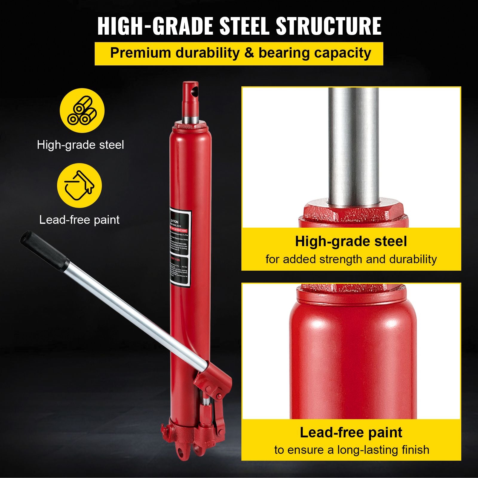 VEVOR 3-Ton Hydraulic Long Ram Jack, Red