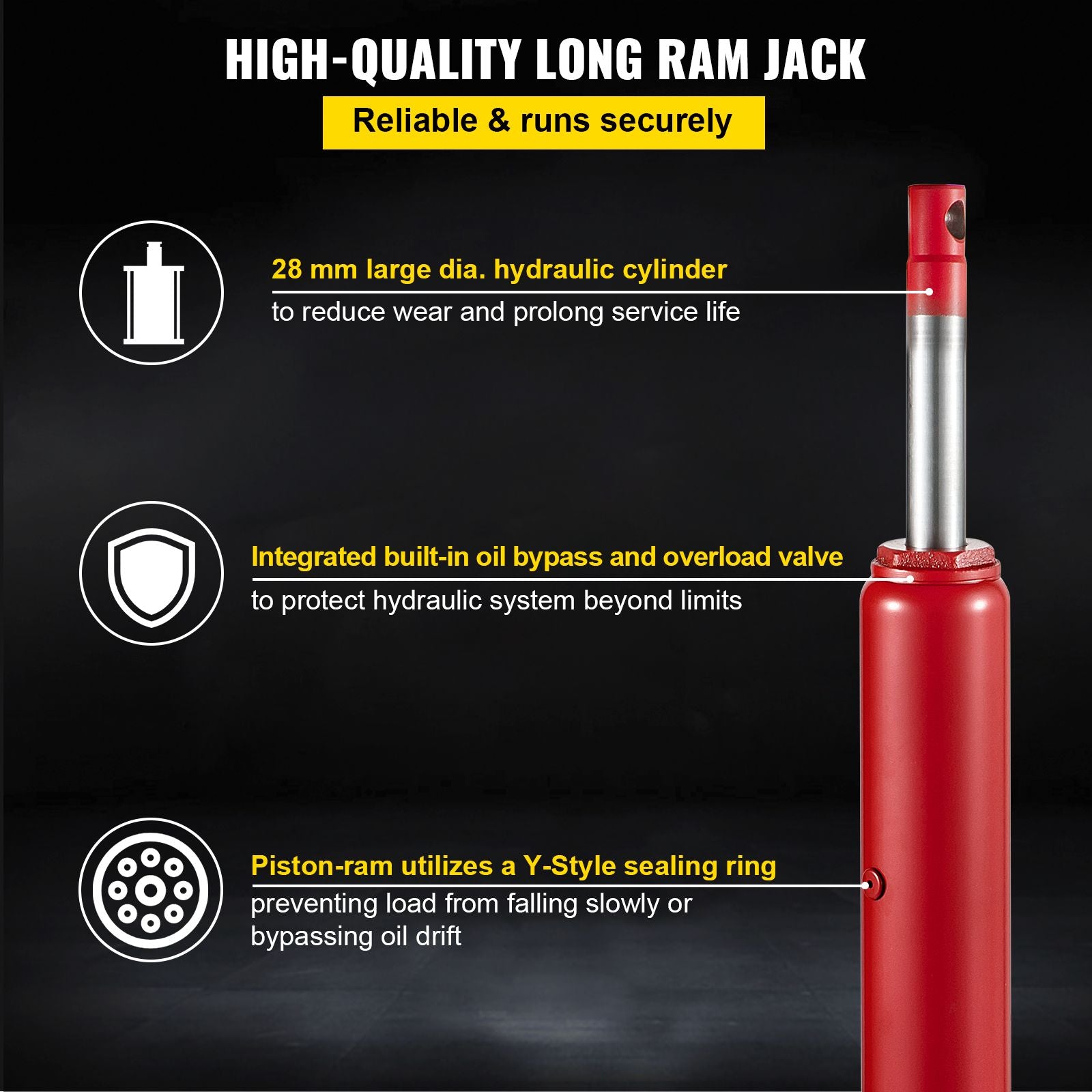 VEVOR 3-Ton Hydraulic Long Ram Jack, Red