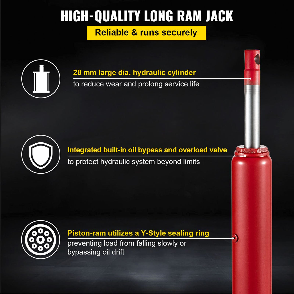 VEVOR 3-Ton Hydraulic Long Ram Jack, Red