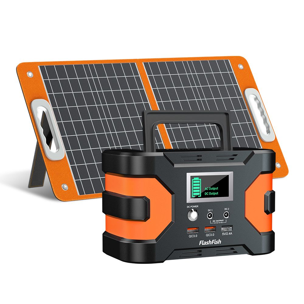 200W Peak Power Station, Flashfish CPAP Battery 166Wh 45000mAh Backup Power Pack with 60W 18V Portable Solar Panel, FLASHFISH Foldable Solar Charger