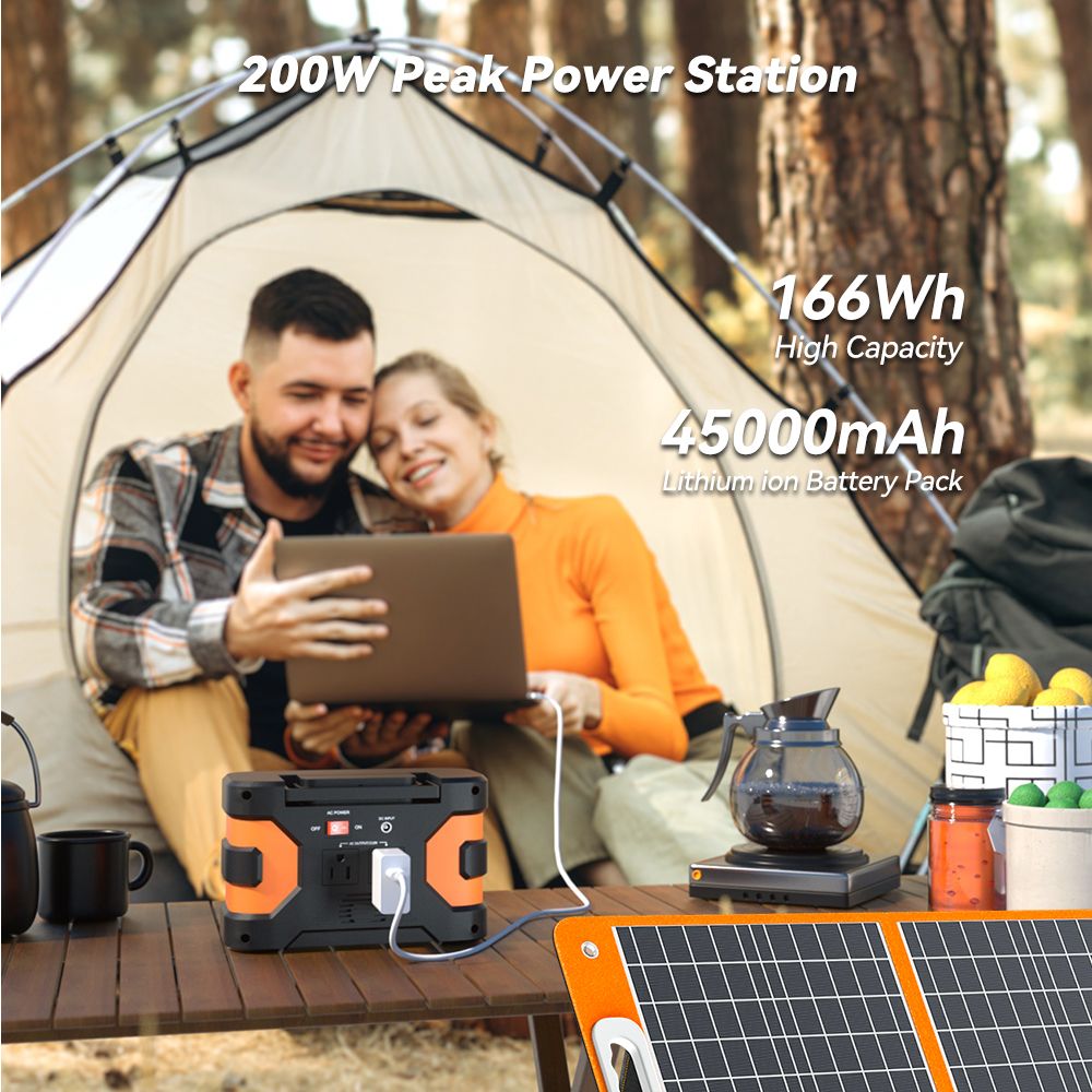 200W Peak Power Station, Flashfish CPAP Battery 166Wh 45000mAh Backup Power Pack with 60W 18V Portable Solar Panel, FLASHFISH Foldable Solar Charger - product view 6