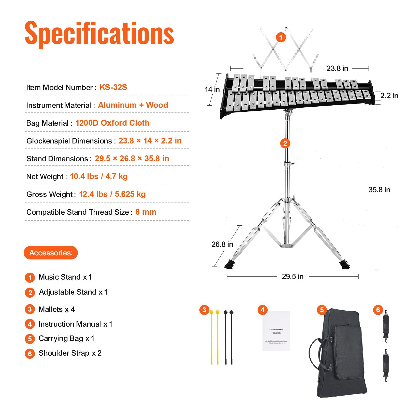 VEVOR 32-Note Glockenspiel Xylophone Bell Kit
