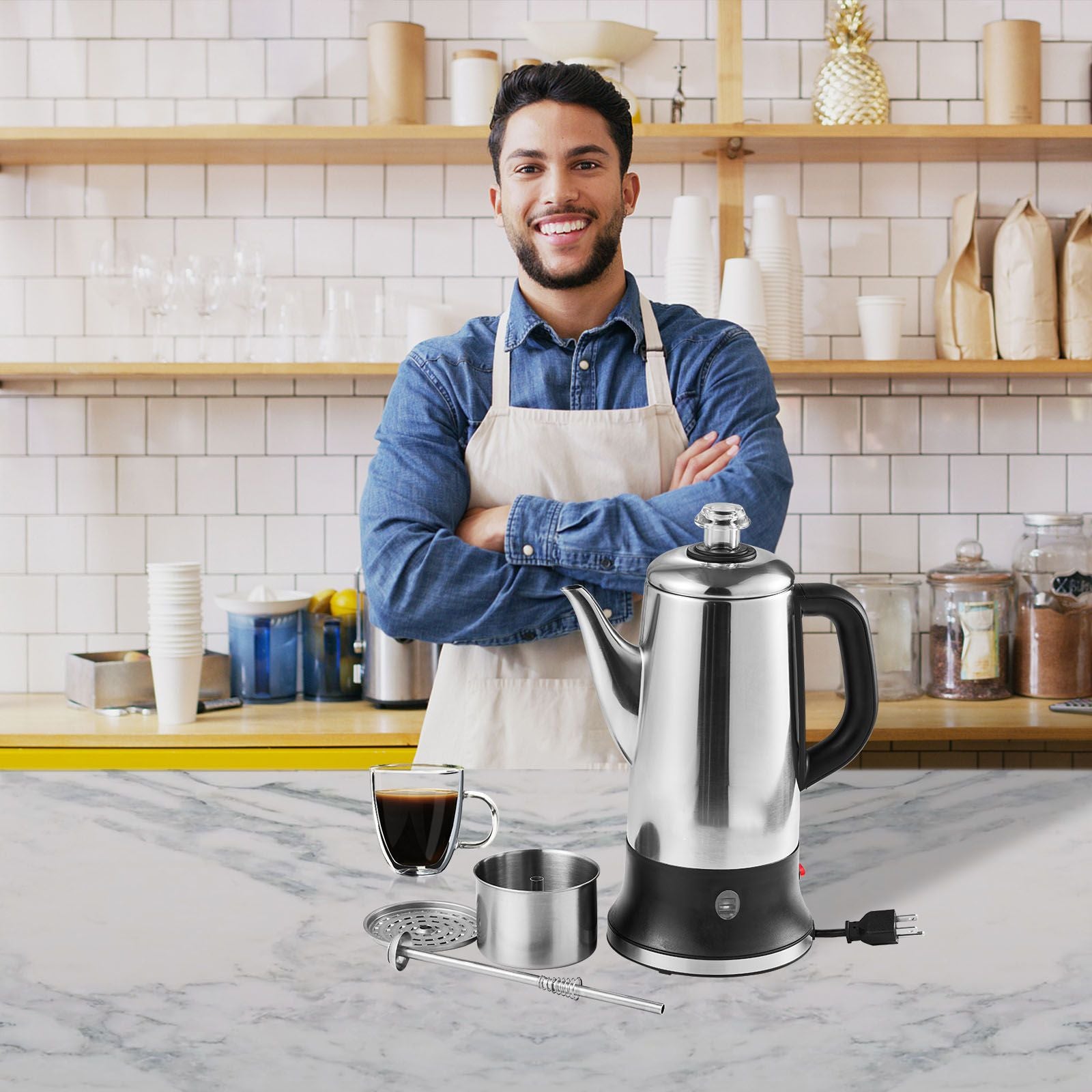 VEVOR 12-Cup Stainless Steel Electric Coffee Percolator