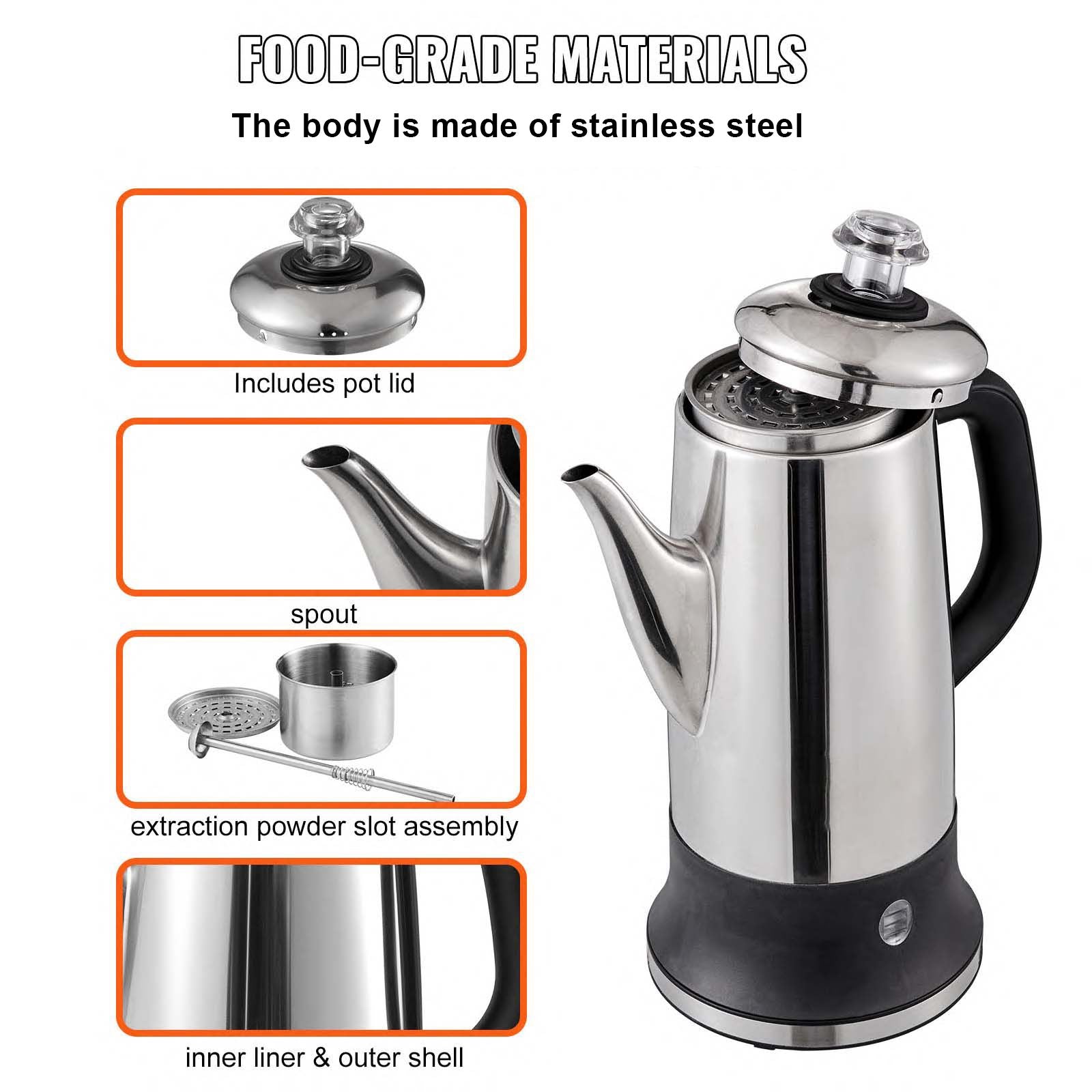 VEVOR 12-Cup Stainless Steel Electric Coffee Percolator