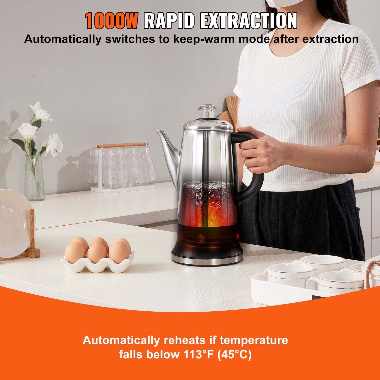 VEVOR 12-Cup Stainless Steel Electric Coffee Percolator