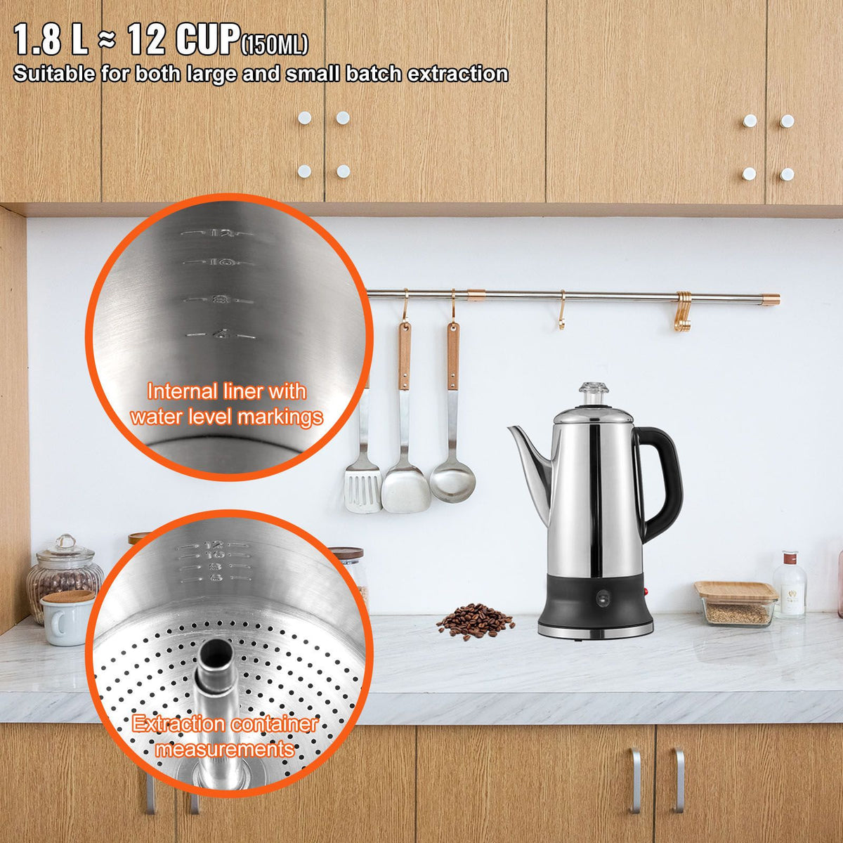 VEVOR 12-Cup Stainless Steel Electric Coffee Percolator