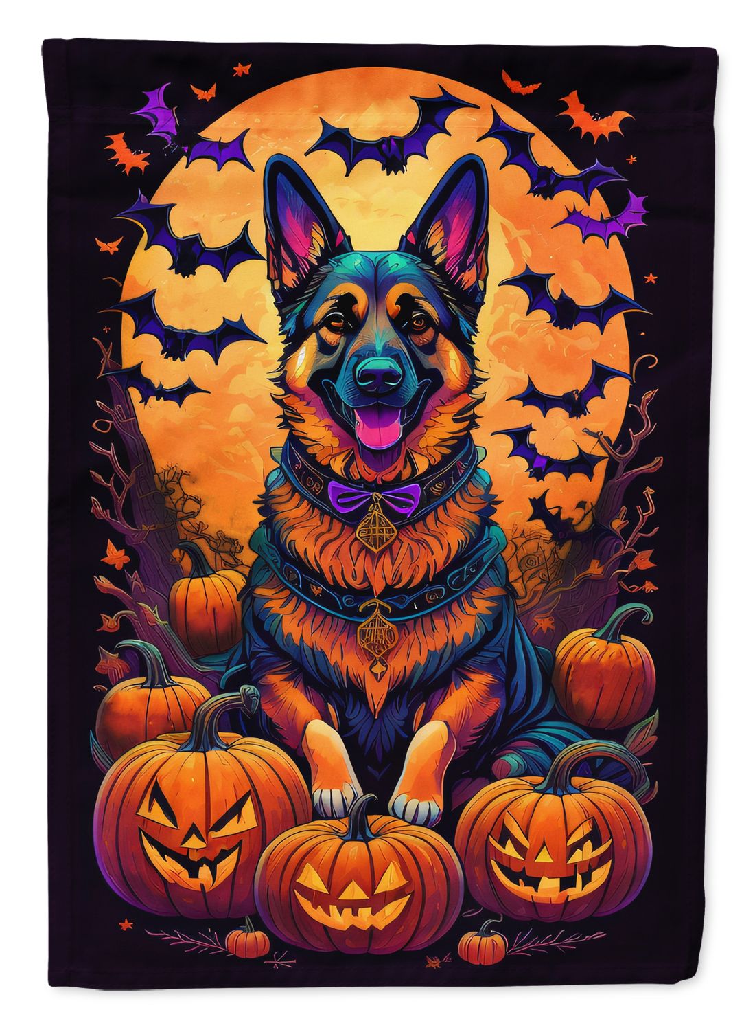 German Shepherd Witchy Halloween House Flag House-Size Decorative Flag