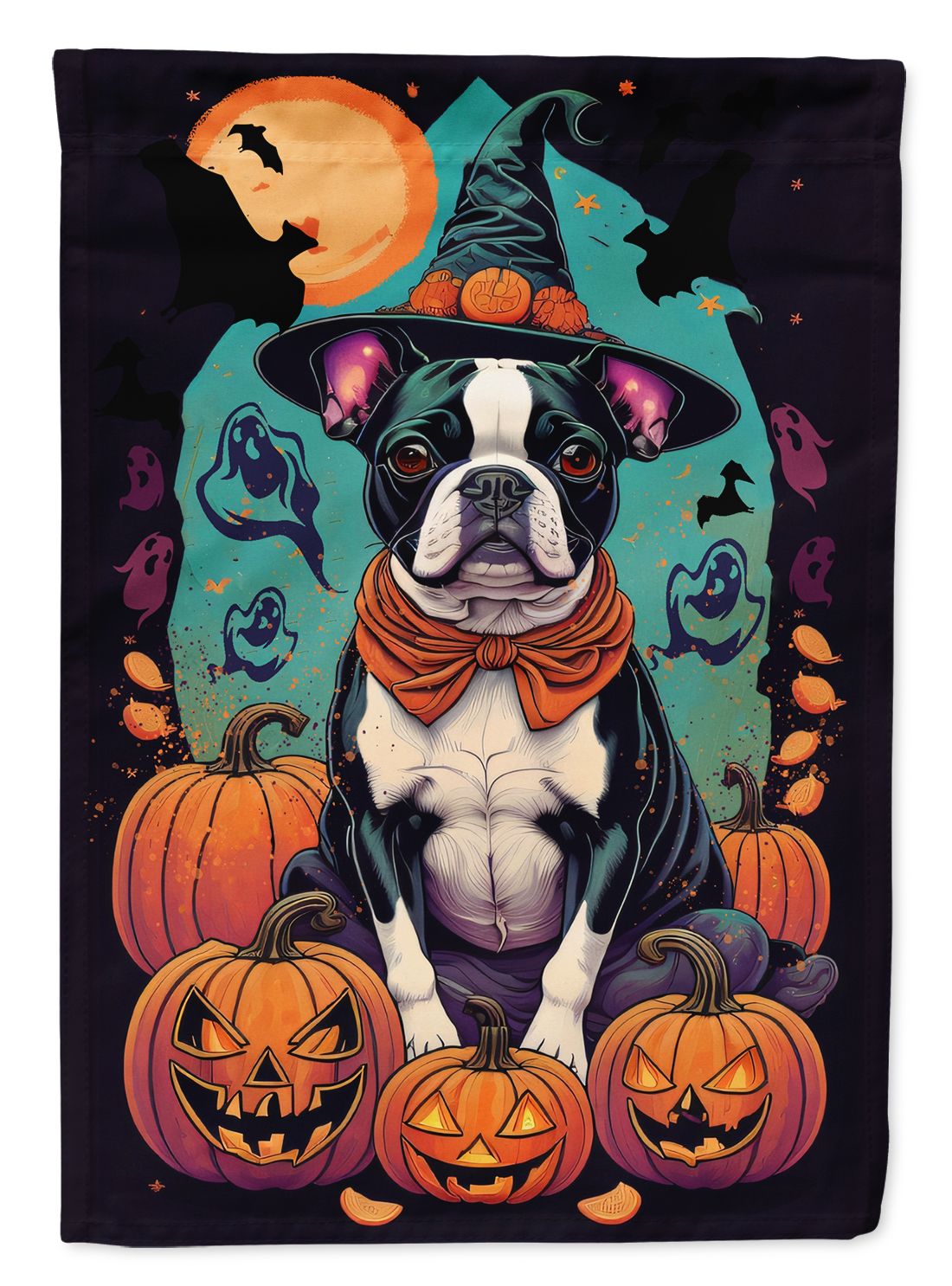 Boston Terrier Witchy Halloween House Flag House-Size Decorative Flag