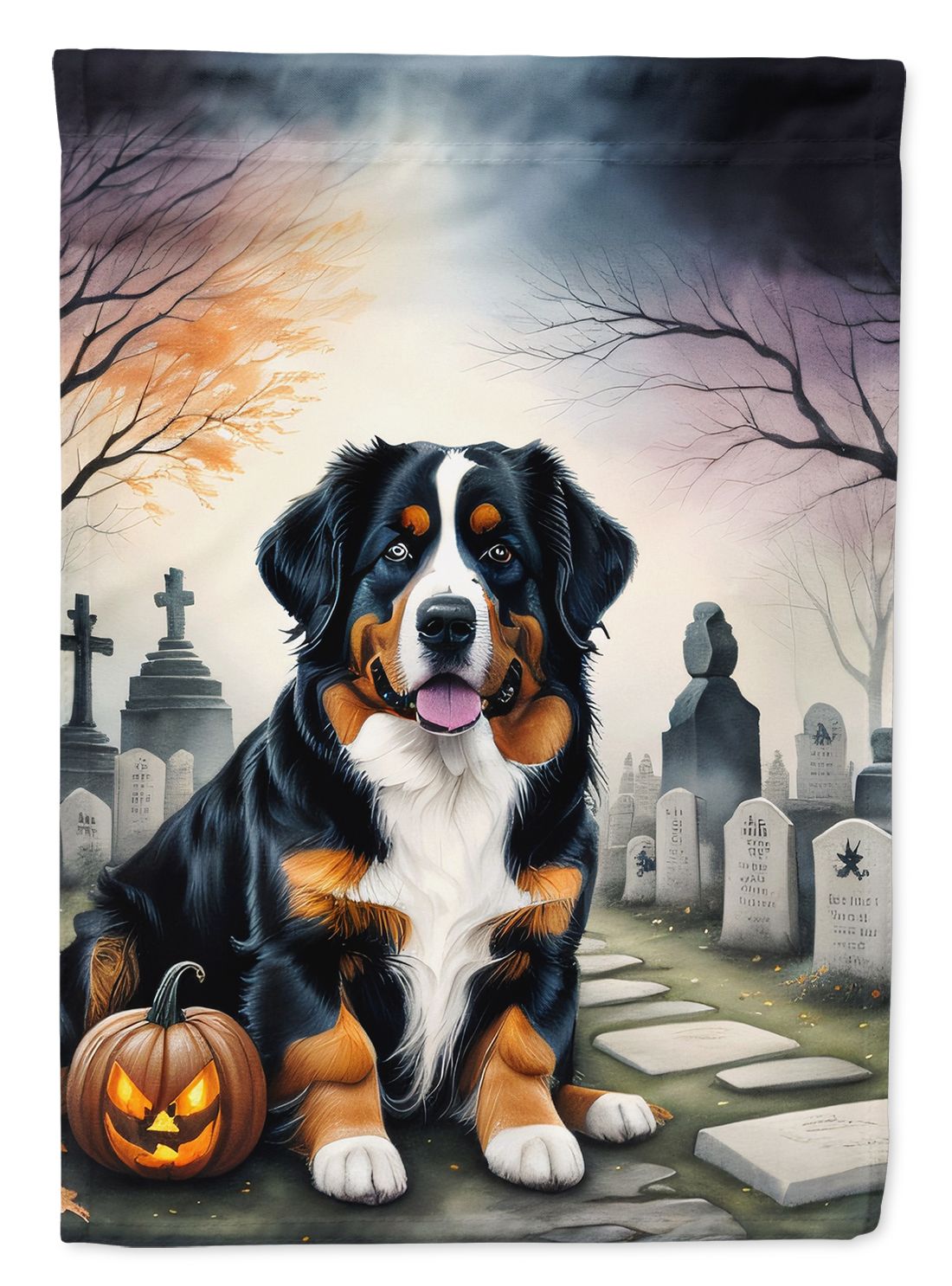 Bernese Mountain Dog Spooky Halloween House Flag House-Size Decorative Flag