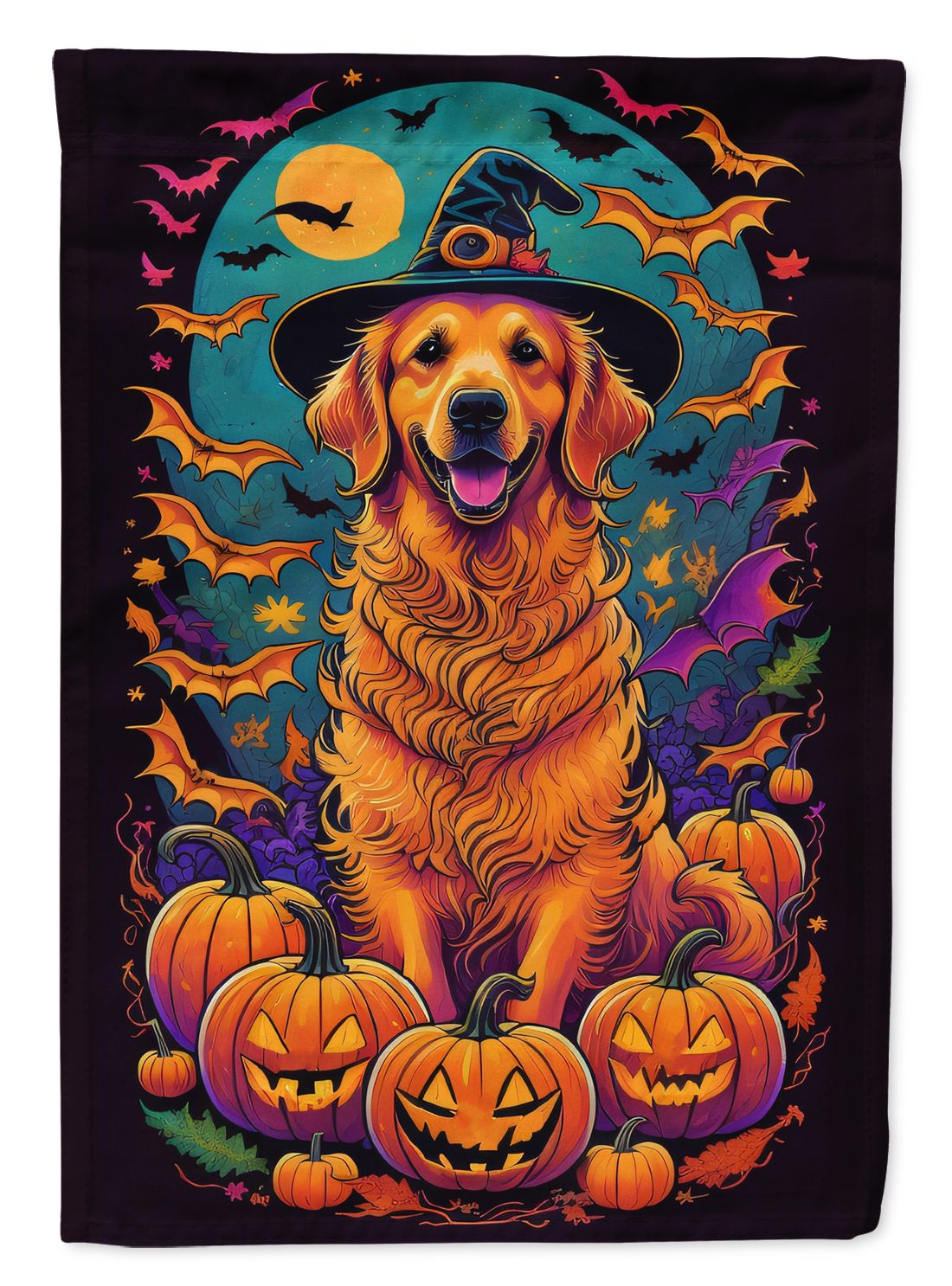 Golden Retriever Witchy Halloween House Flag House-Size Decorative Flag