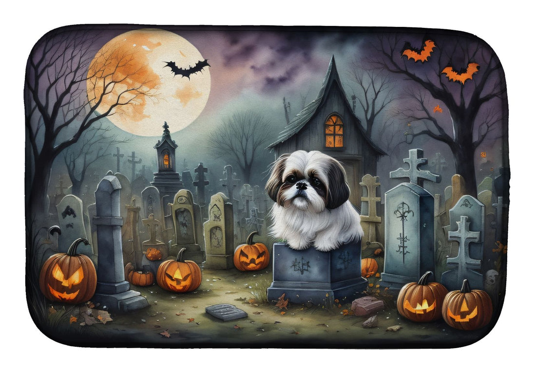 Shih Tzu Spooky Halloween Dish Drying Mat 14 x 21 in, Multicolor