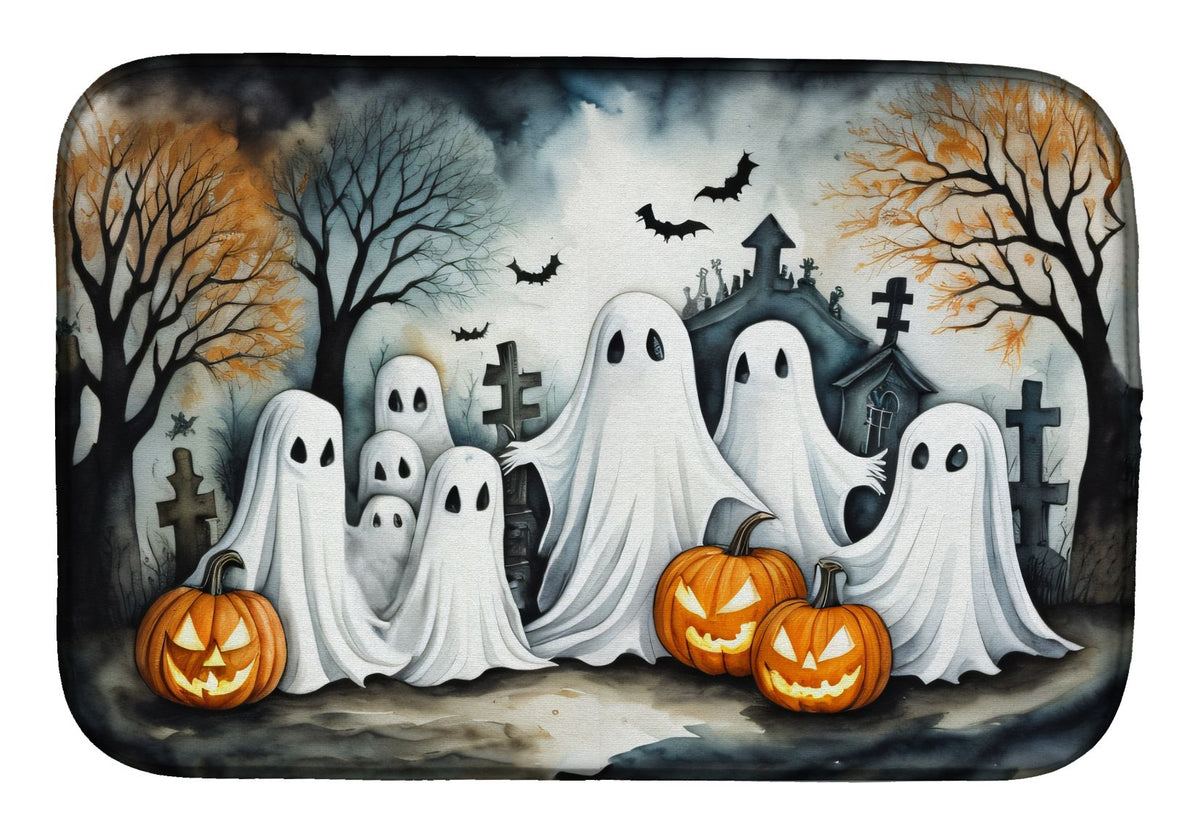 Ghosts Spooky Halloween Dish Drying Mat 14 x 21 in, Multicolor