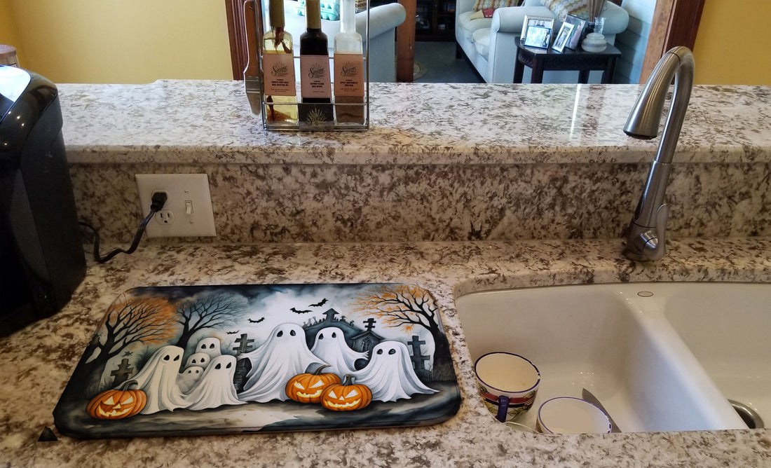 Ghosts Spooky Halloween Dish Drying Mat 14 x 21 in, Multicolor