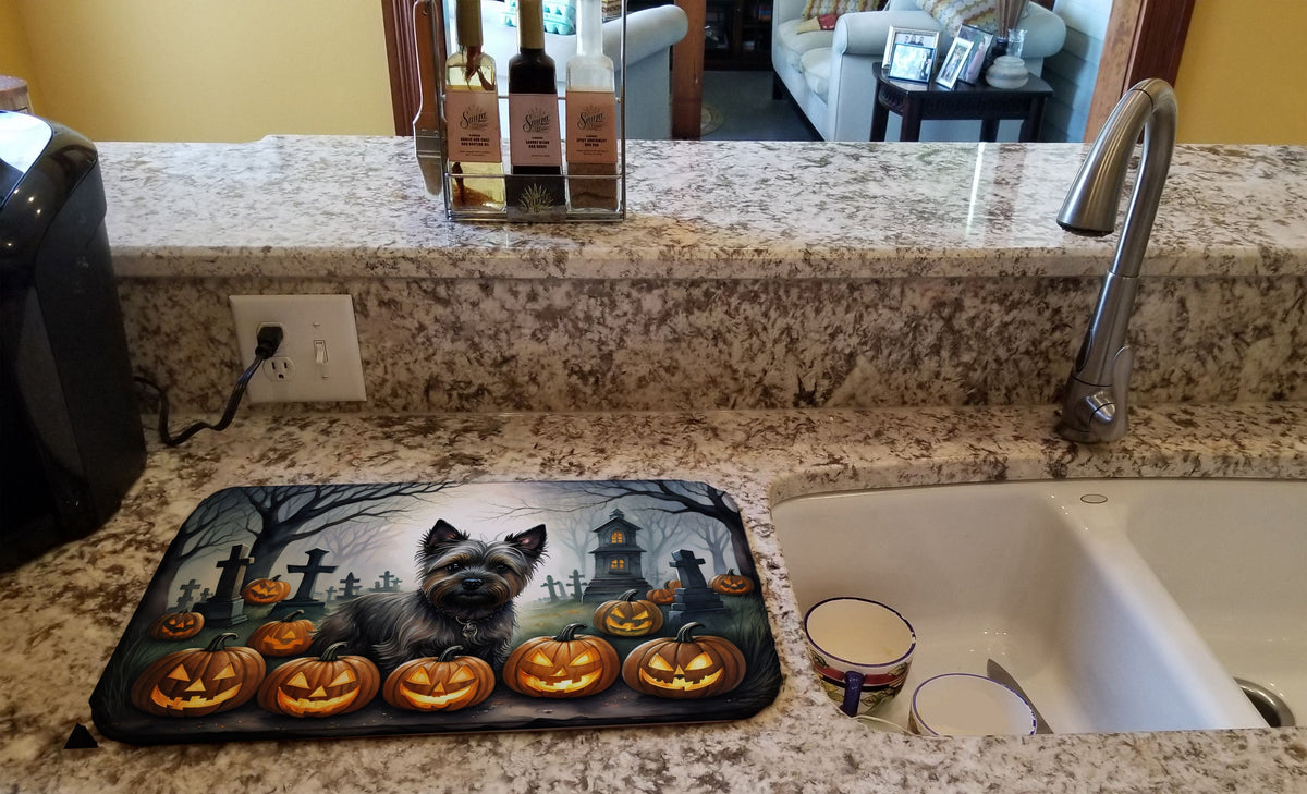 Cairn Terrier Spooky Halloween Dish Drying Mat 14 x 21 in, Multicolor - product view 2