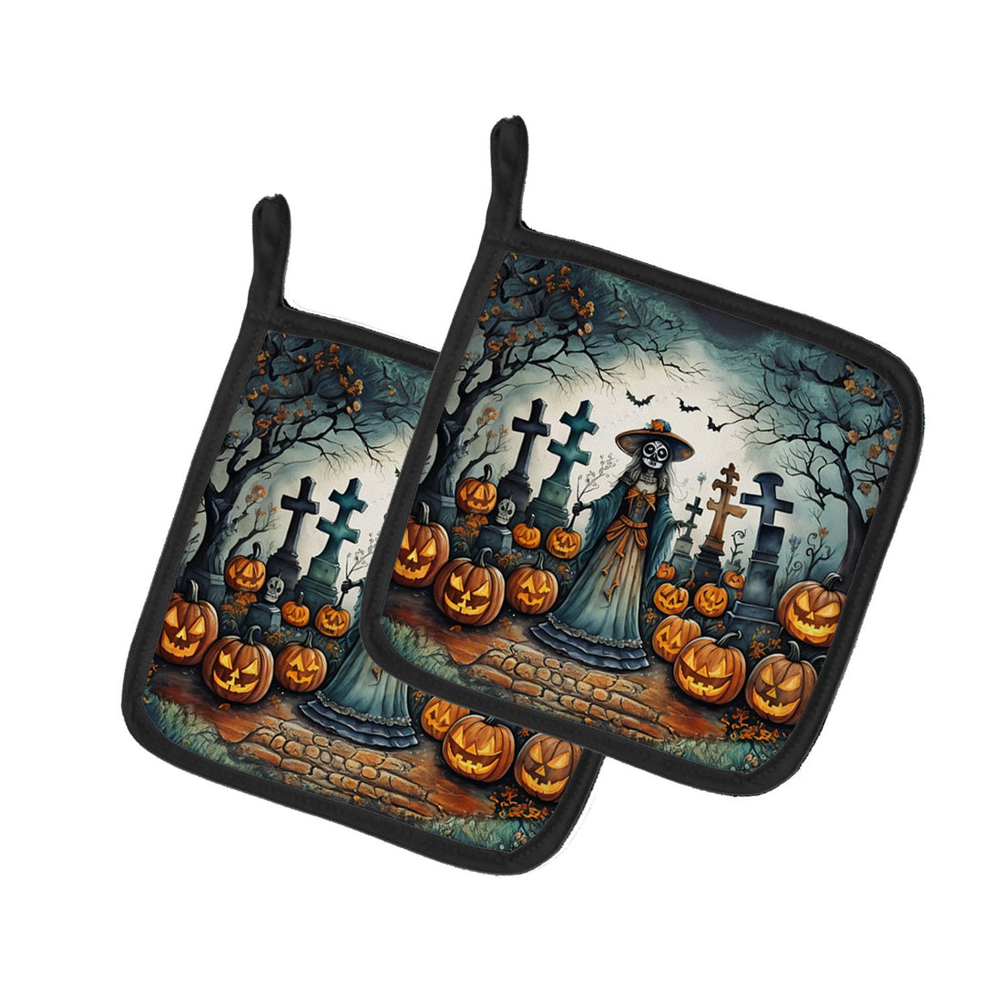 La Catrina Skeleton Spooky Halloween Pot Holder Set 7.5 x 7.5 in