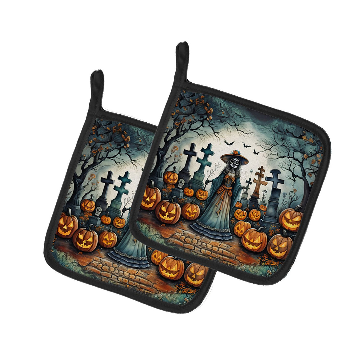 La Catrina Skeleton Spooky Halloween Pot Holder Set 7.5 x 7.5 in