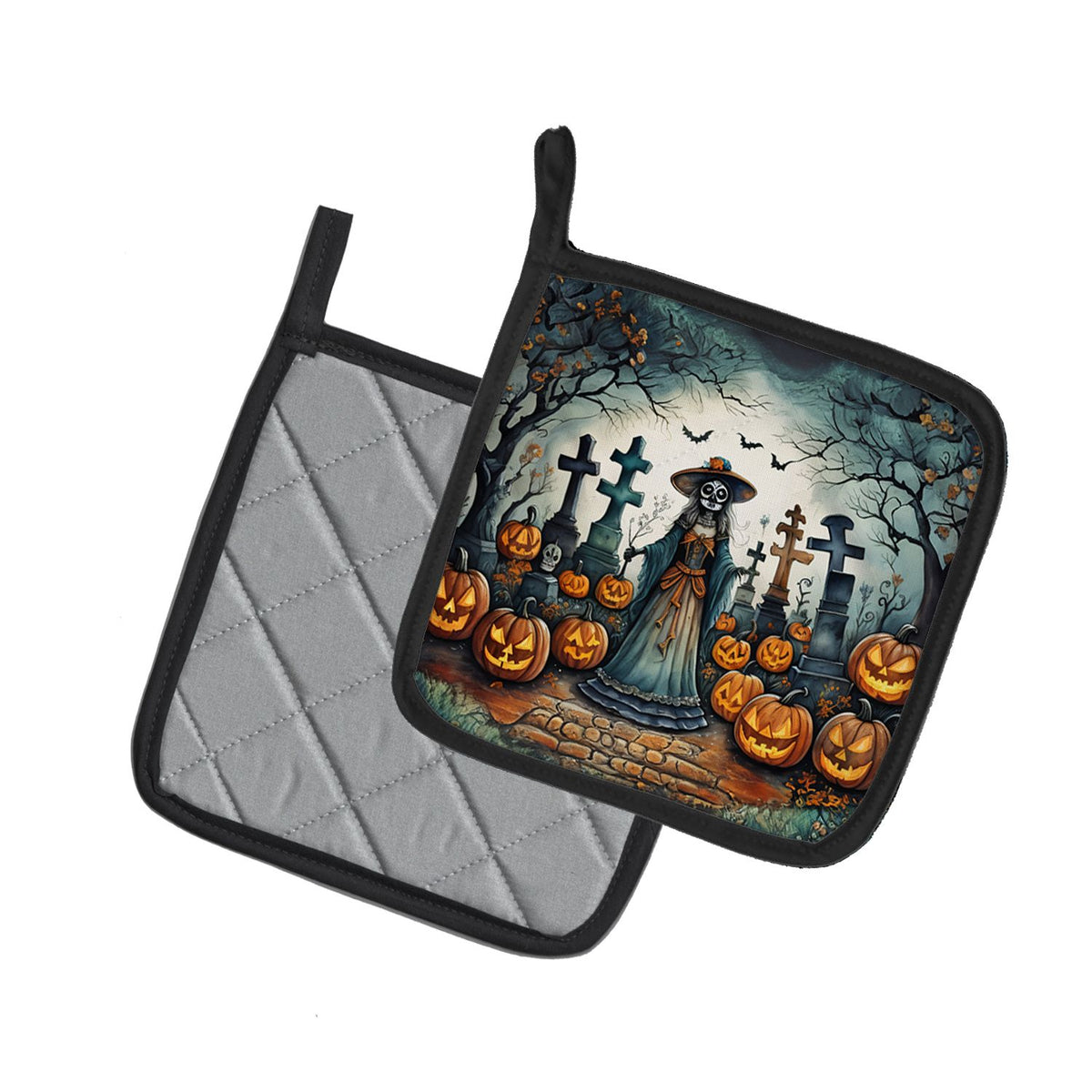 La Catrina Skeleton Spooky Halloween Pot Holder Set 7.5 x 7.5 in - product view 2