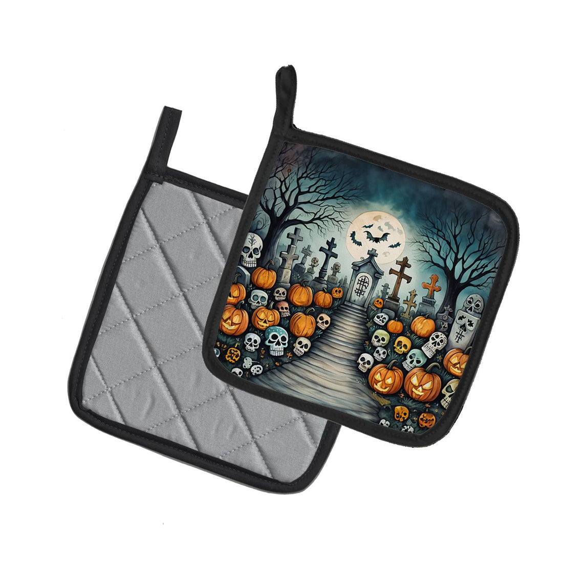 Calaveras Sugar Skulls Spooky Halloween Pot Holder Set 7.5 x 7.5 in