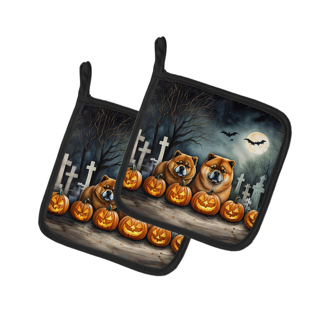 Chow Chow Spooky Halloween Pot Holder Set 7.5 x 7.5 in