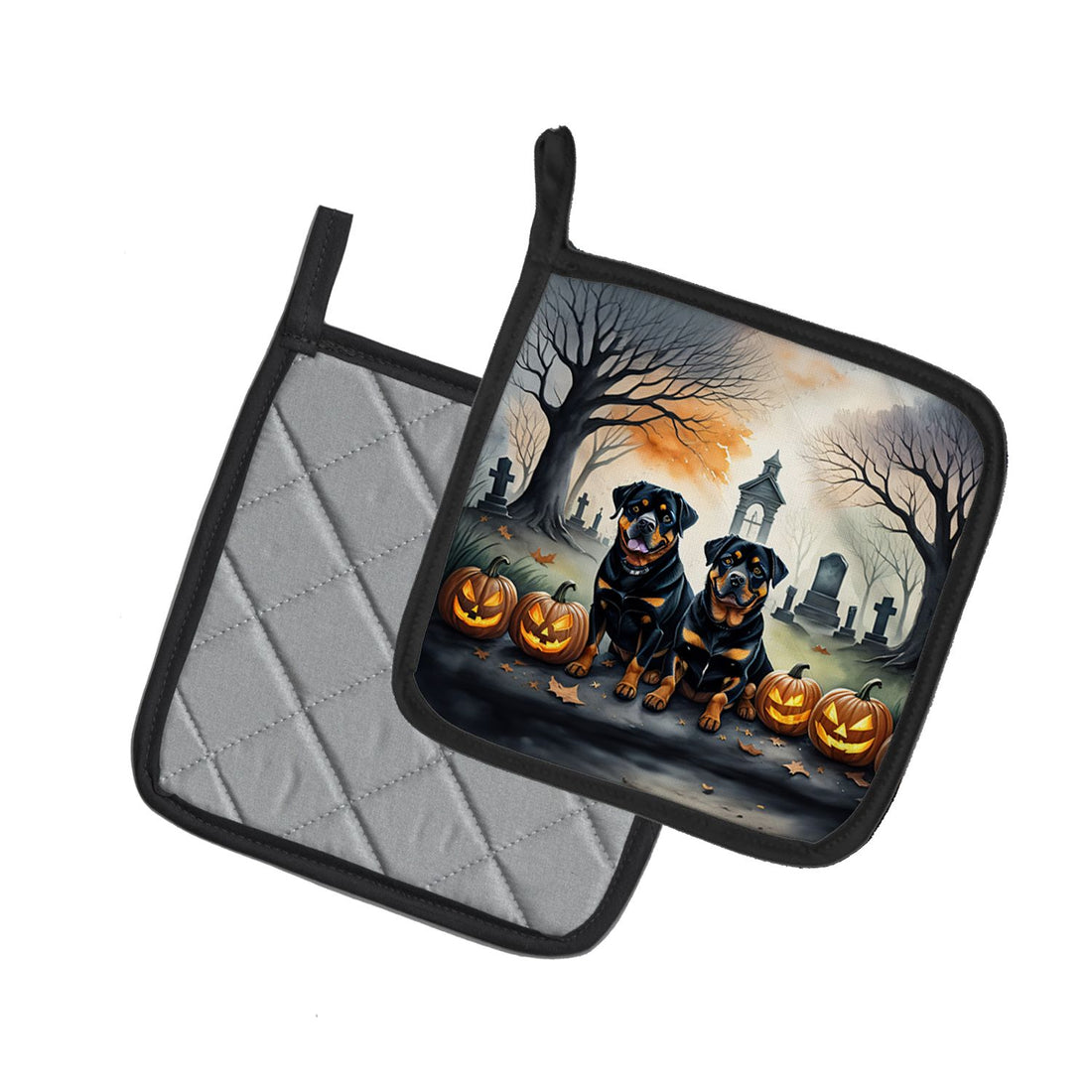 Rottweiler Spooky Halloween Pot Holder Set 7.5 x 7.5 in