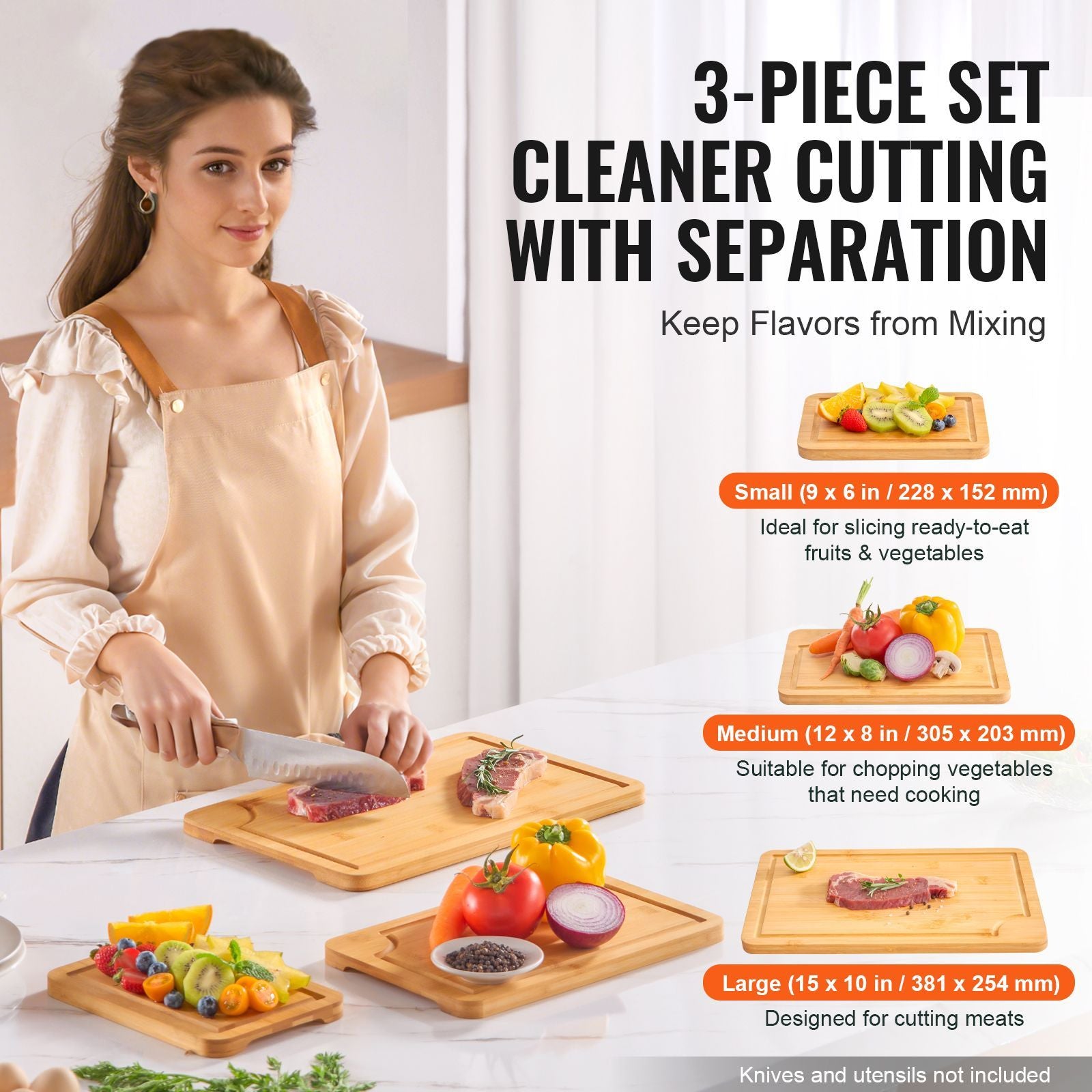 VEVOR 3-Piece Bamboo Cutting Board Set
