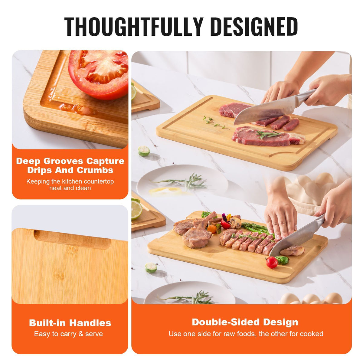 VEVOR 3-Piece Bamboo Cutting Board Set