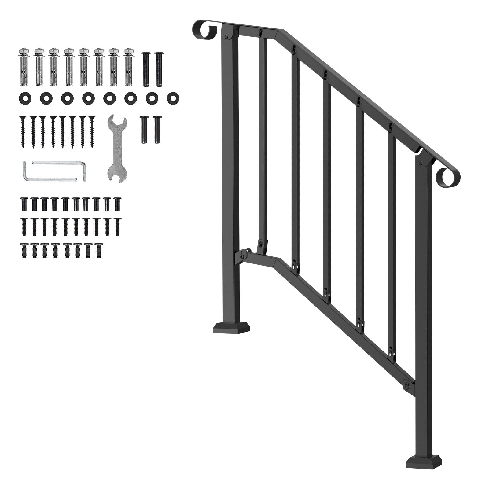 VEVOR Outdoor Stair Handrail for 2-3 Steps, Black
