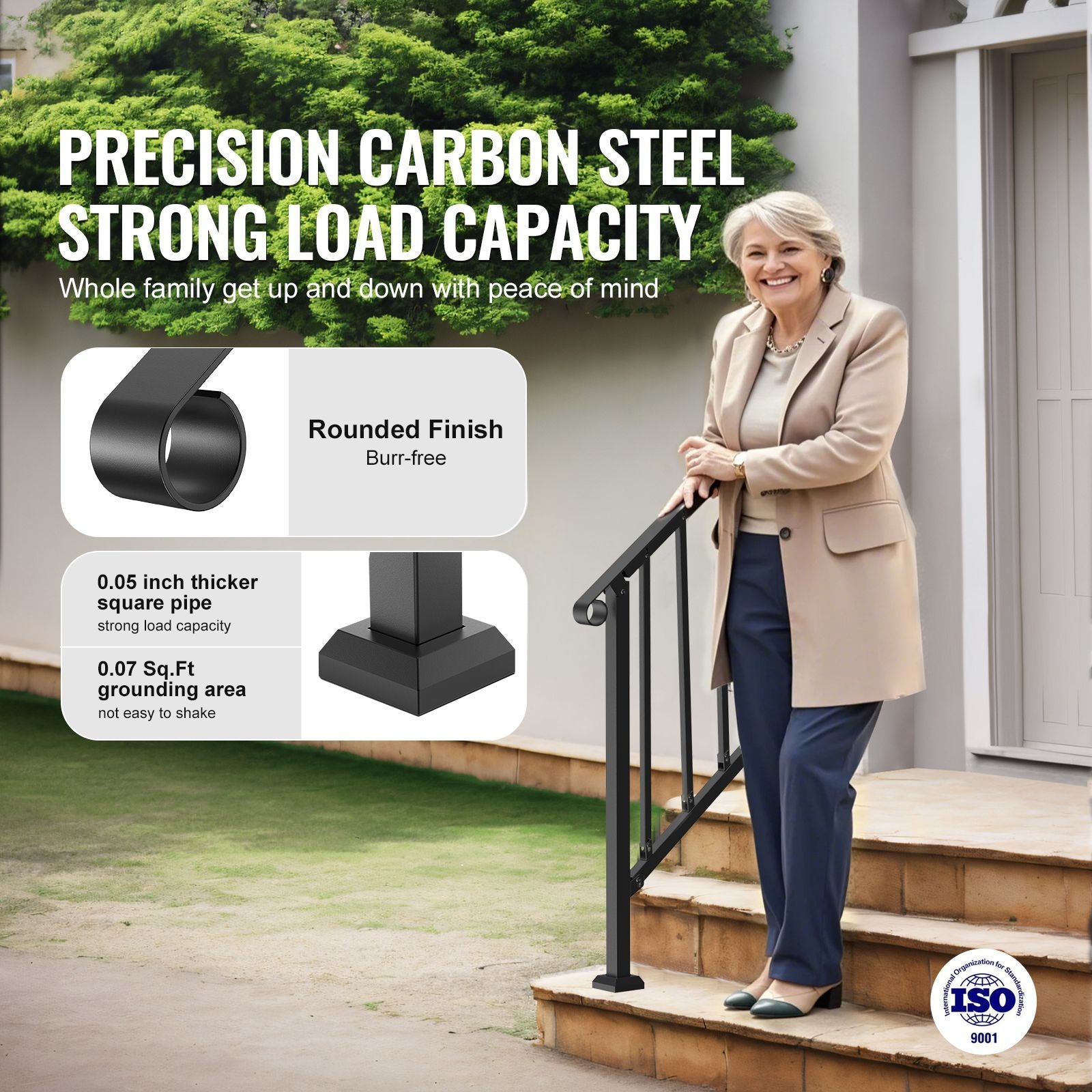 VEVOR Outdoor Stair Handrail for 2-3 Steps, Black