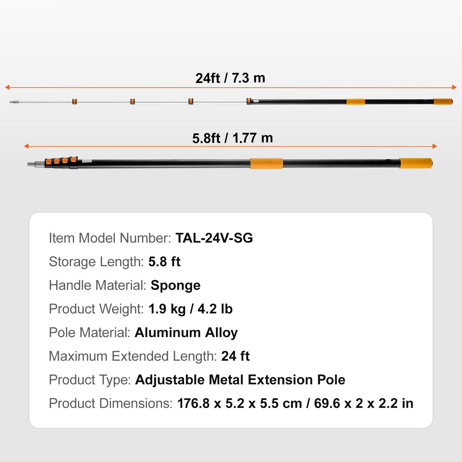 VEVOR 6-24 ft Telescoping Extension Pole, Aluminum