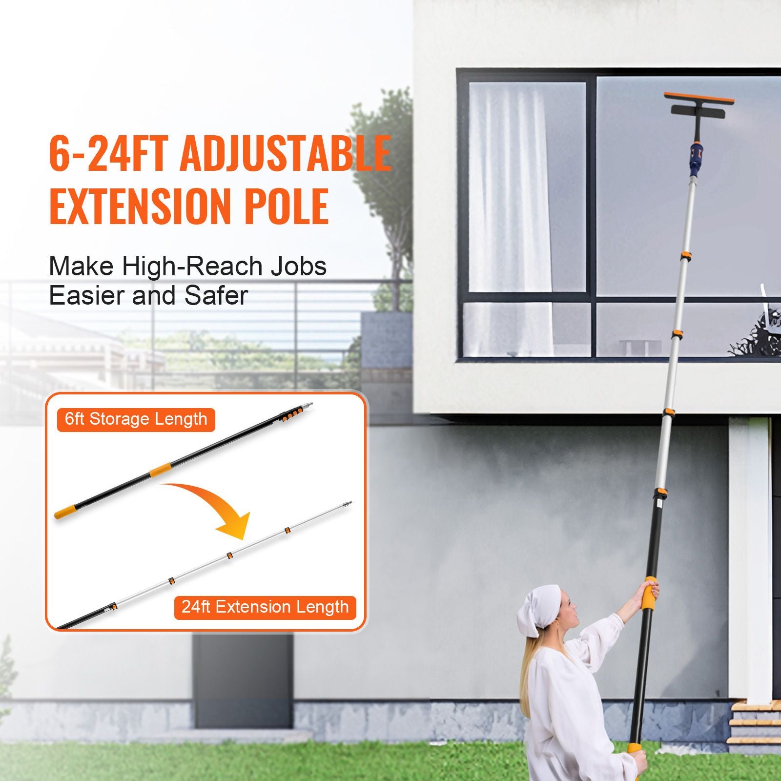 VEVOR 6-24 ft Telescoping Extension Pole, Aluminum