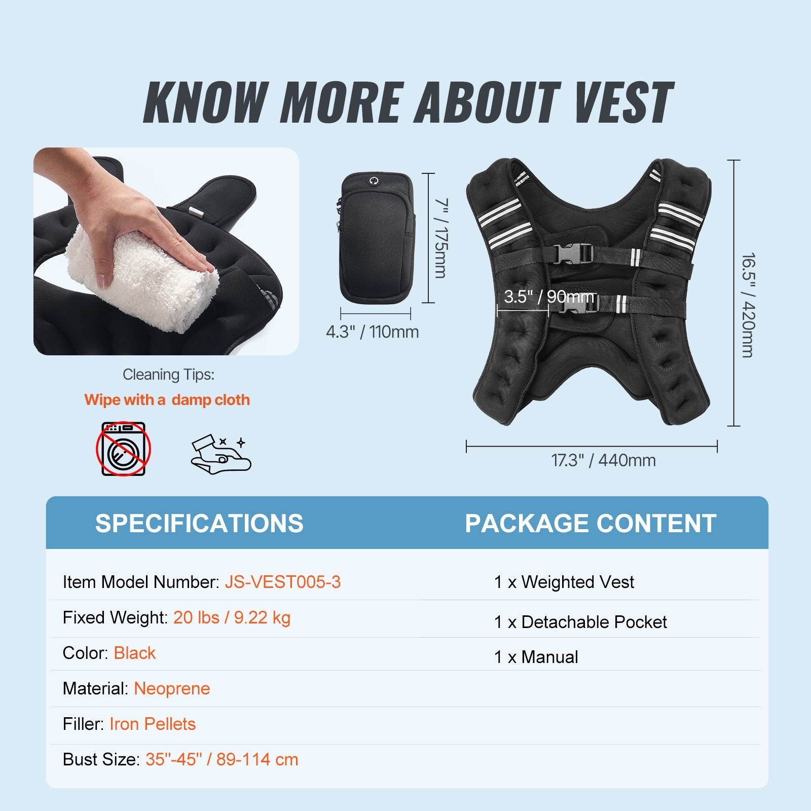 VEVOR 20 lb Weighted Vest with Reflective Stripe