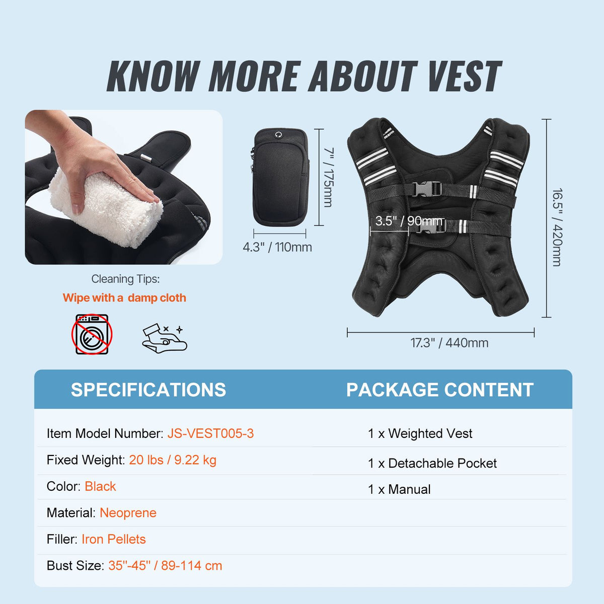 VEVOR 20 lb Weighted Vest with Reflective Stripe