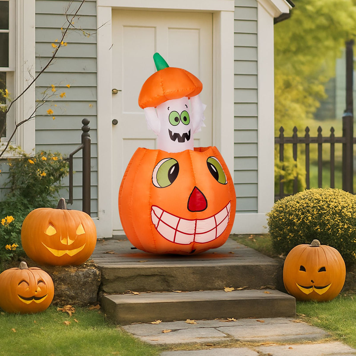 2.8 FT Halloween Inflatables Animated Pumpkin Ghost, Outdoor Decorations Blow Up Yard Decor with Built-in LEDs for Indoor Party Garden Lawn Decor - product view 7