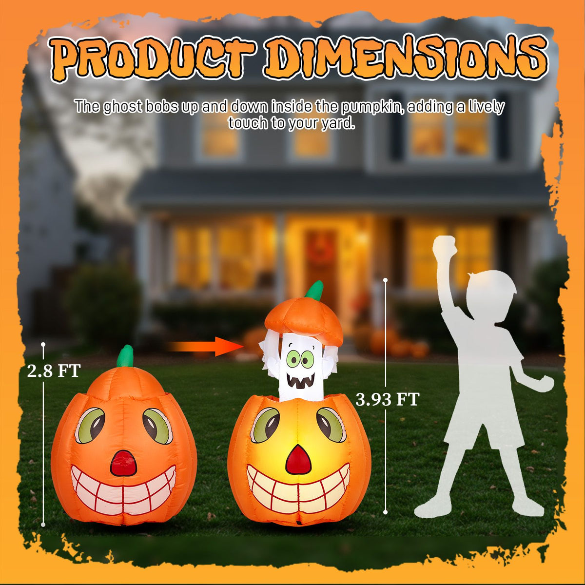 2.8 FT Halloween Inflatables Animated Pumpkin Ghost, Outdoor Decorations Blow Up Yard Decor with Built-in LEDs for Indoor Party Garden Lawn Decor - product view 10