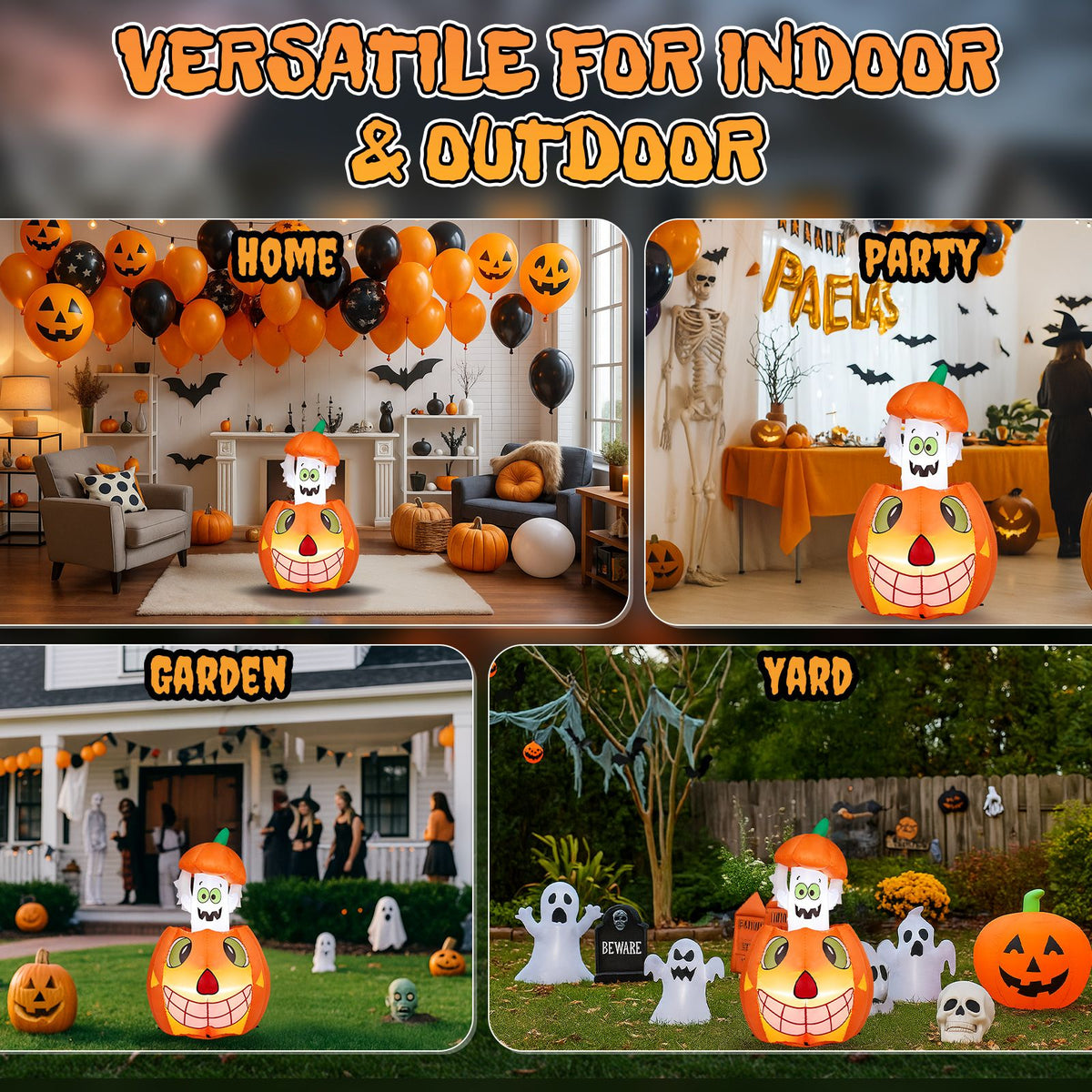 2.8 FT Halloween Inflatables Animated Pumpkin Ghost, Outdoor Decorations Blow Up Yard Decor with Built-in LEDs for Indoor Party Garden Lawn Decor - product view 16
