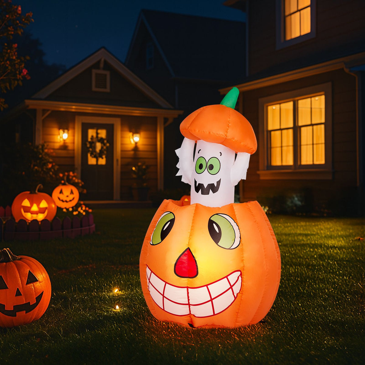 2.8 FT Halloween Inflatables Animated Pumpkin Ghost, Outdoor Decorations Blow Up Yard Decor with Built-in LEDs for Indoor Party Garden Lawn Decor - product view 8