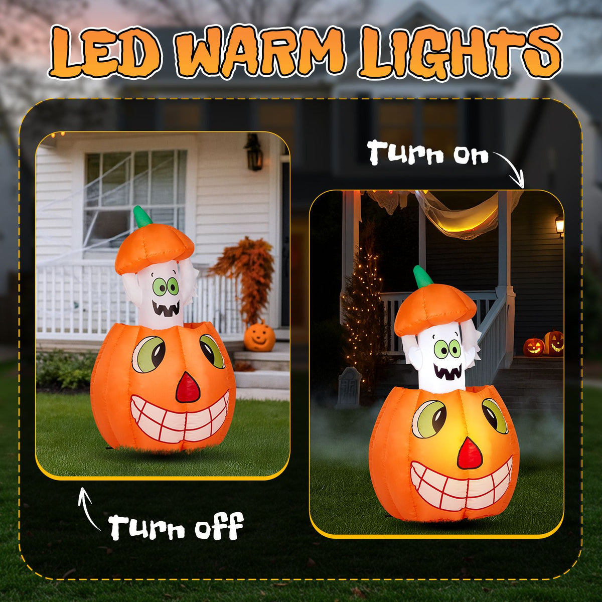 2.8 FT Halloween Inflatables Animated Pumpkin Ghost, Outdoor Decorations Blow Up Yard Decor with Built-in LEDs for Indoor Party Garden Lawn Decor - product view 14