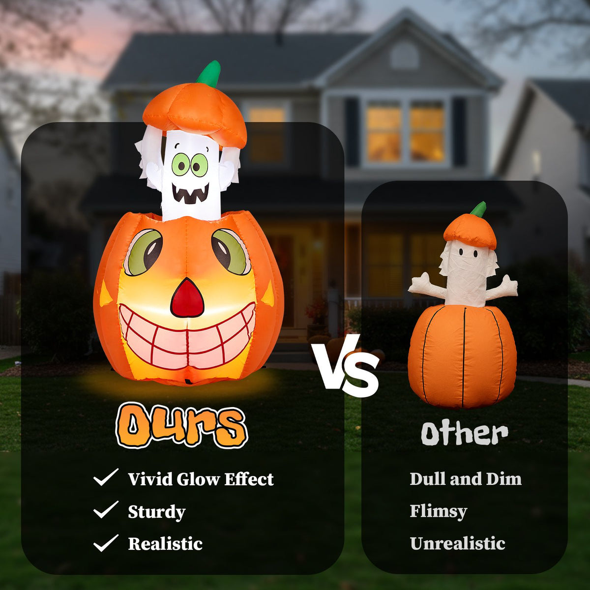 2.8 FT Halloween Inflatables Animated Pumpkin Ghost, Outdoor Decorations Blow Up Yard Decor with Built-in LEDs for Indoor Party Garden Lawn Decor - product view 15