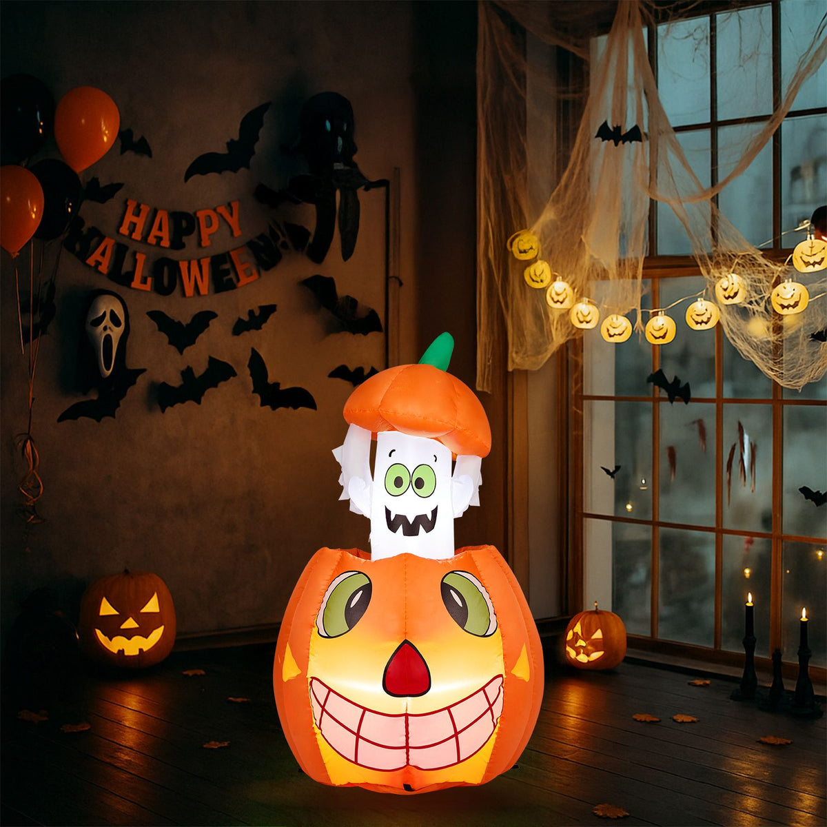2.8 FT Halloween Inflatables Animated Pumpkin Ghost, Outdoor Decorations Blow Up Yard Decor with Built-in LEDs for Indoor Party Garden Lawn Decor - product view 9