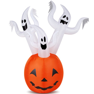 5.9 FT Halloween Inflatable Pumpkin Ghost Outdoor Decorations, Scary Blow up Yard Decor with Built-in LED Lights for Holiday Party Yard Lawn Garden