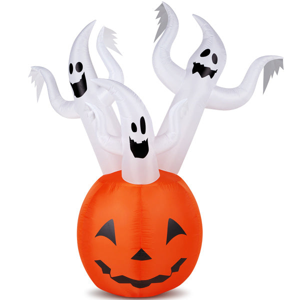 5.9 FT Halloween Inflatable Pumpkin Ghost Outdoor Decorations, Scary Blow up Yard Decor with Built-in LED Lights for Holiday Party Yard Lawn Garden