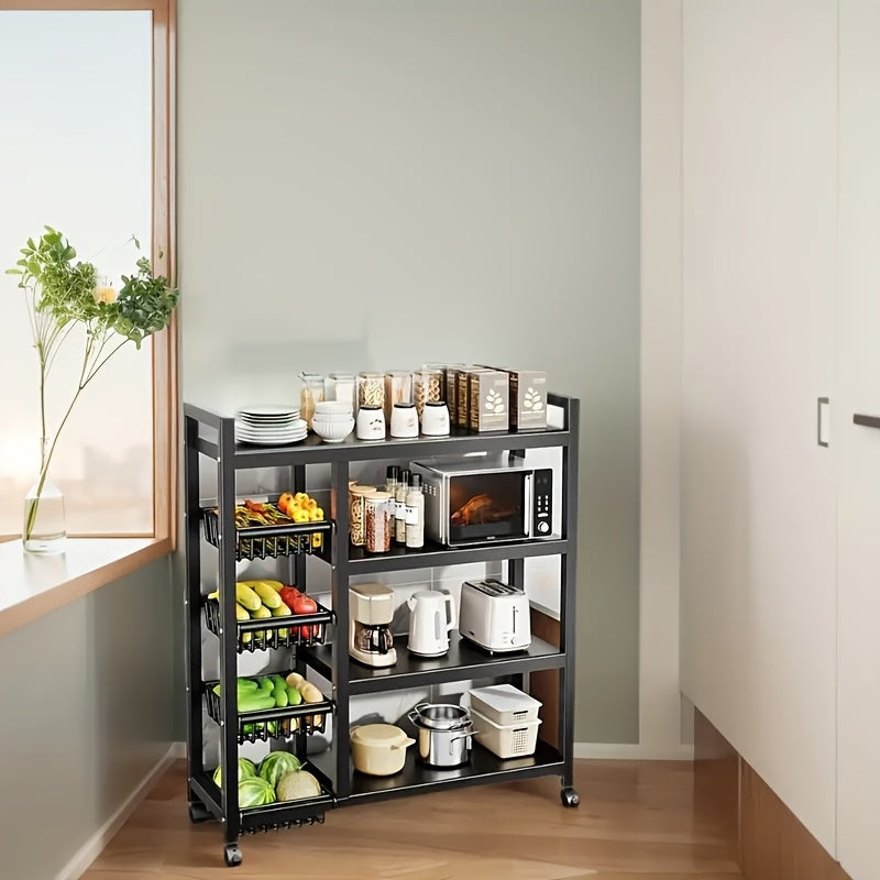 4-Tier Rolling Kitchen Storage Cart with Mesh Baskets - product view 4